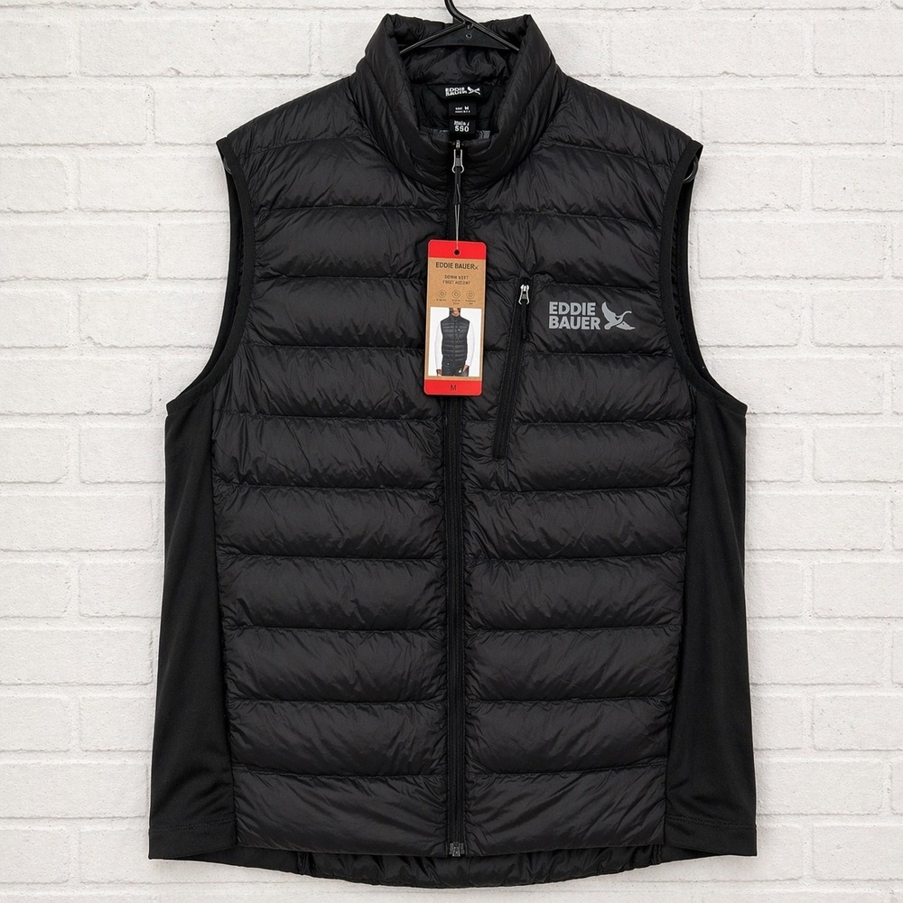 Eddie Bauer Down Puffer Vest Mens Medium Gray 550 Fill Power Quilted Outdoor New